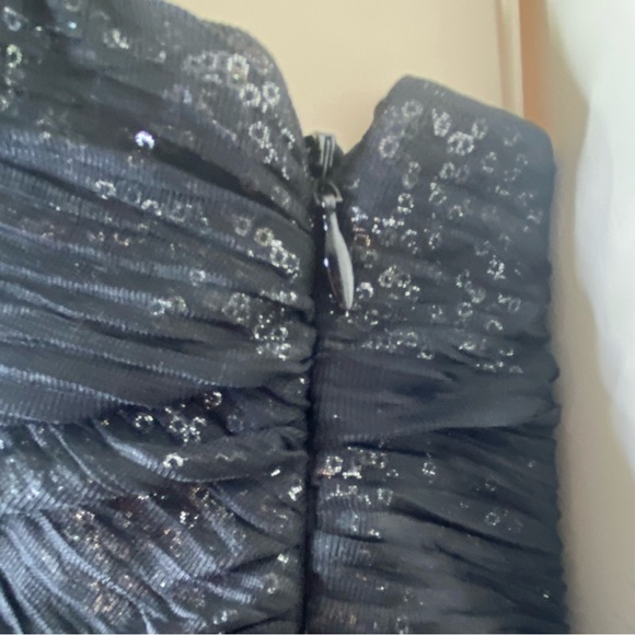 Express Women’s Strapless Sequined Dress 12 Black Silver Semi-Sheer Knee Length - Picture 9 of 14